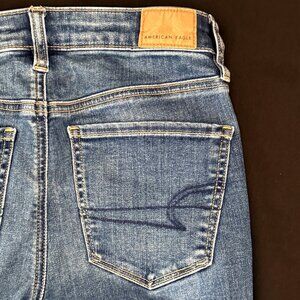 American Eagle Womens Stretch Jeans 2 Blue Distressed Skinny Embroidered